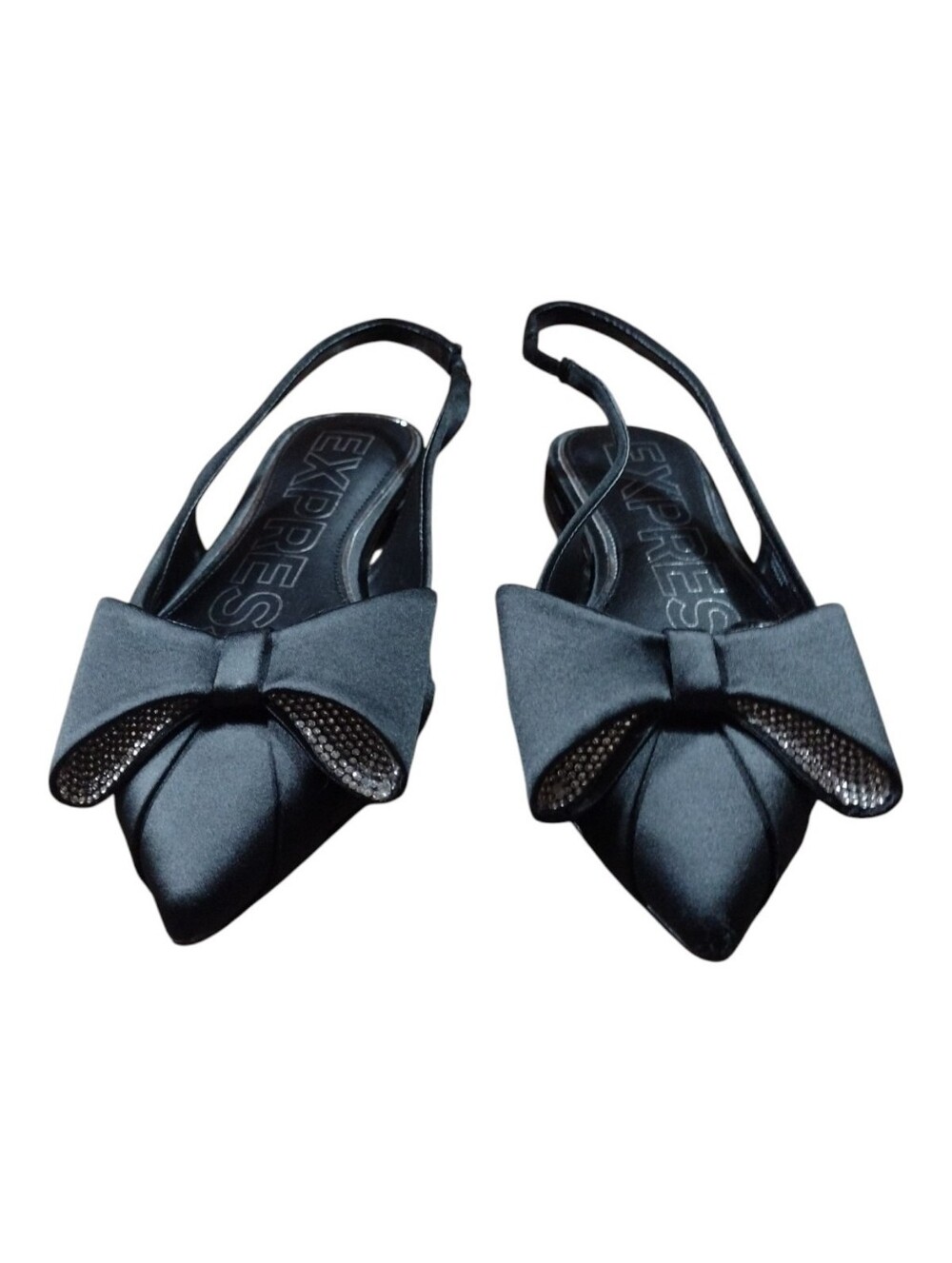 Express Black Pointed Bow Slingback Flats